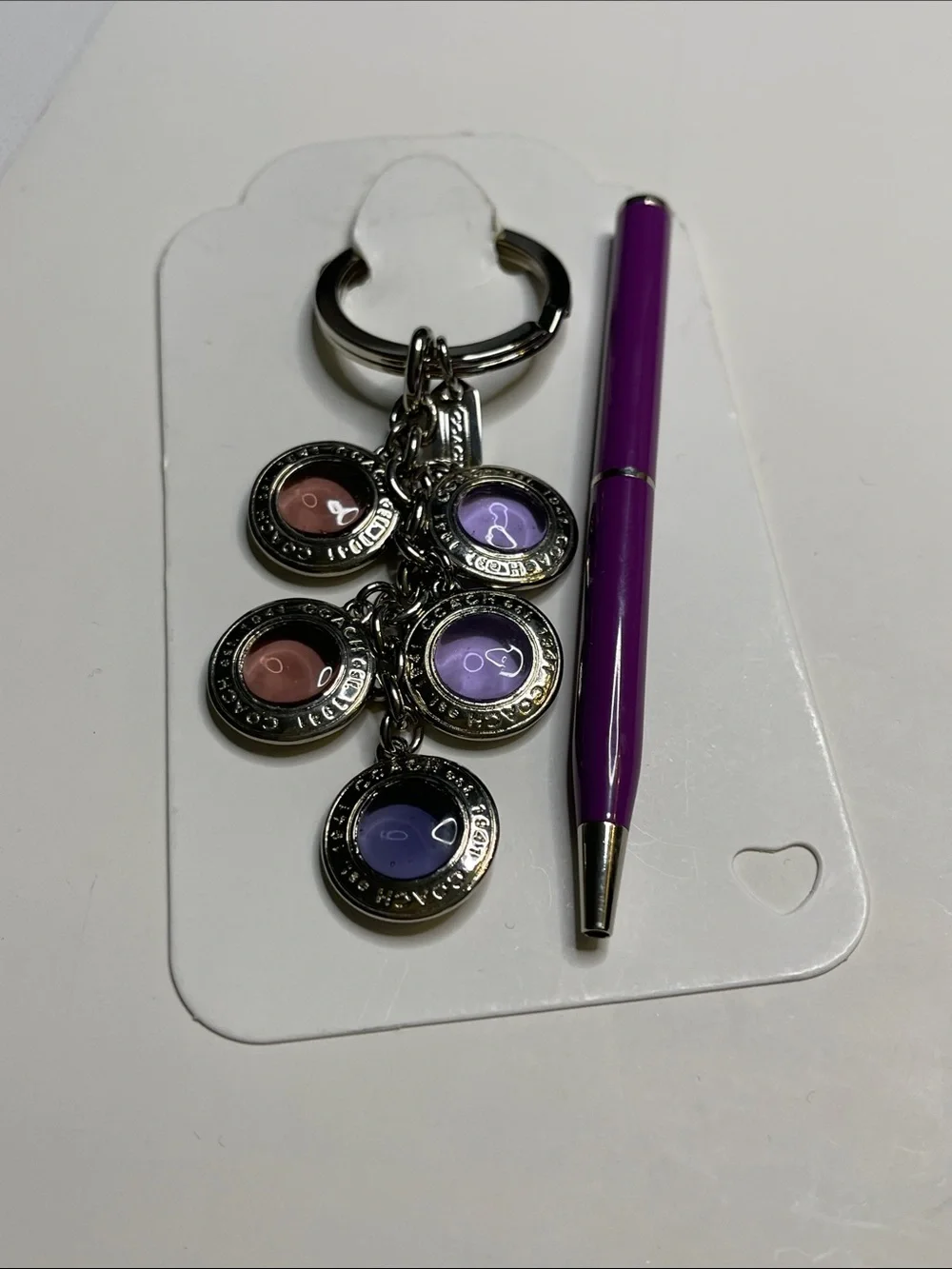 Coach Purple and Pink Round Glass Charm Keychain - Picture 5 of 5